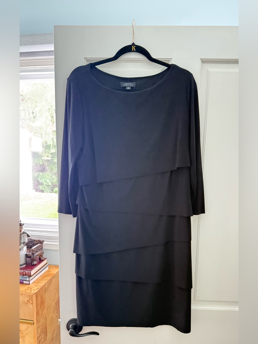 Tahari Black Layered Long-Sleeve Shift Dress